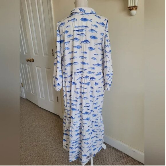 Anthropologie Maeve Bettina Shirt Dress Cotton Fish print midi size 1X. - Picture 4 of 6